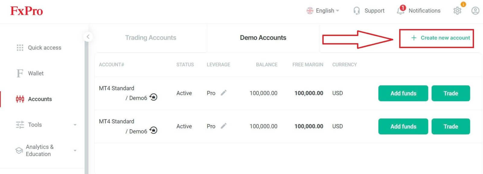 قم بتسجيل الحساب وابدأ التداول التجريبي على FxPro
